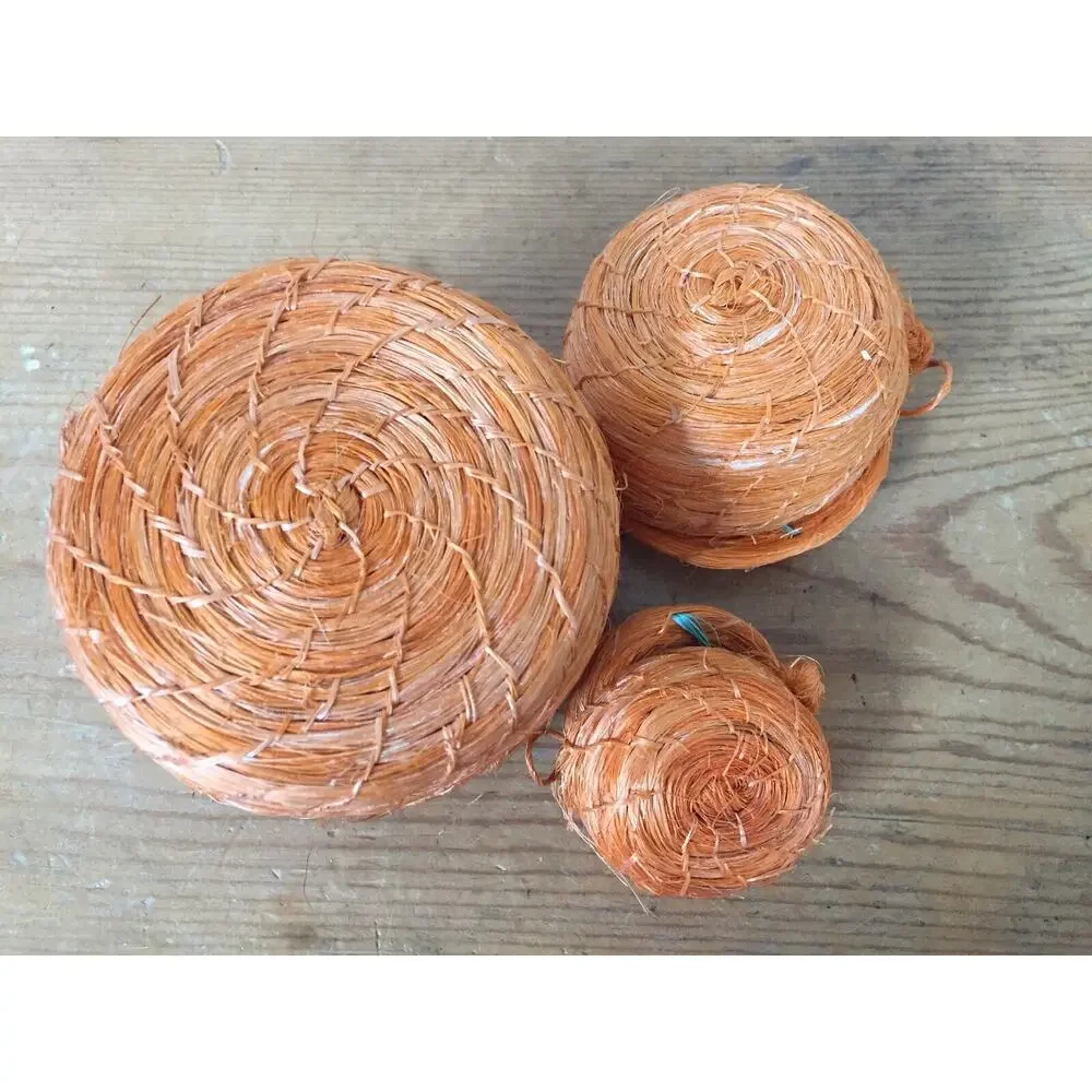 Set 3 Vintage Asian Handmade Woven Orange Straw Nesting Decorative Baskets 3.5